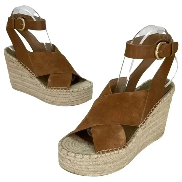 Marc Fisher LTD Abacia Tan Leather Espadrille Womens Platform Sandals 9M - Picture 13 of 15